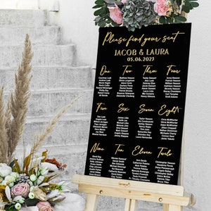 Schwarzer Acryl Sitzplan, Sitzplan für Hochzeiten, Sitzplan für Hochzeiten, Sitzplan für Hochzeiten, Bitte sitzen Sie, Hochzeitsschild, Hochzeitsgäste planen