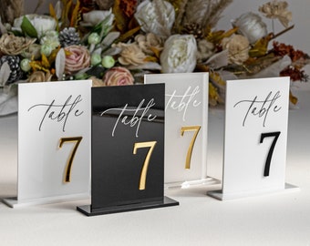 Números de mesa de acrílico negro - Decoración de mesa de boda - Señalización de boda - Signos de mesa - Números de mesa - Papelería de boda - Signos de recepción