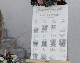 White Acrylic Seating Chart, Wedding seating chart, wedding seating sign, Please Be Seated Wedding Sign, Wedding Guests Plan