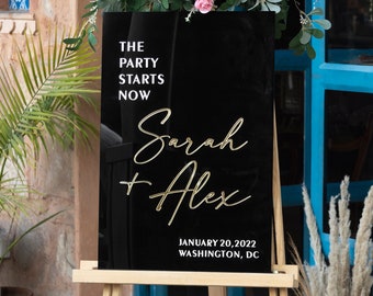Ceremony Welcome Sign, Black Acrylic Sign, modern wedding decor, Black Acrylic Wedding Welcome Sign with 3D Gold names, Custom welcome sign