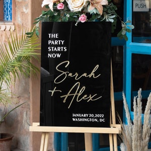 Ceremony Welcome Sign, Black Acrylic Sign, modern wedding decor, Black Acrylic Wedding Welcome Sign with 3D Gold names, Custom welcome sign