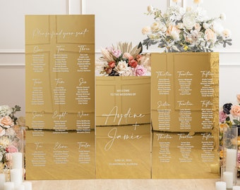 Wedding Bundle - Set of 3 Wedding Signs - Seating Chart - Wedding Seating Plan - Reception Signage - Gold Acrylic Wedding Signage