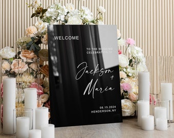 Black Acrylic Wedding Welcome Sign - Ceremony Welcome Sign - Custom Wedding Sign - Modern Wedding Sign - Black Wedding Decor