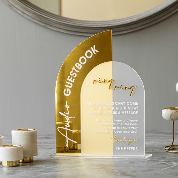 Audio Guestbook Sign, Wedding Guestbook Sign, Telephone Guest Book Sign, Wedding Reception Decor, Wedding Signage, Gold Mirror Wedding Signs