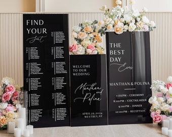 Wedding Signs Bundle - Black Seating Chart  - Set of Three - Acrylic Wedding Sign - Wedding Decor - Reception Welcome Sign - Welcome Signs