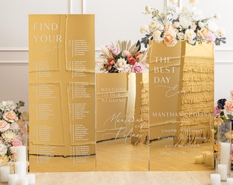 Wedding Signs Bundle - Set of Three - Acrylic Wedding Sign - Gold Mirror Signs - Wedding Decor - Reception Welcome Sign - Welcome Signs