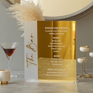 Signature Drinks Schild, Hochzeit Cocktails Menü, Hochzeit Bar Schild, Gold Spiegel matt Acryl Bar Schild, Signature Drinks Schild, Cocktailkarte