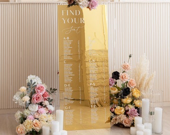 Gold Mirror Wedding Seating Chart - Alphabetical Order Seating Plan - Find Your Seat Sign - Table Plan Sign - Wedding Guests List Plan