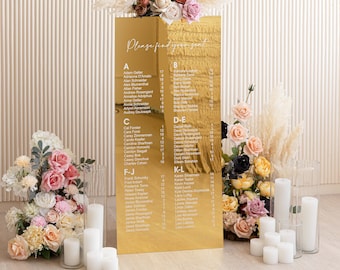 Plan rozmieszczenia miejsc na weselu Gold Mirror - Znajdź swój znak miejsca - Znak planu stołów - Plan gości weselnych - Znak rozmieszczenia miejsc na weselu, niestandardowy plan rozmieszczenia miejsc
