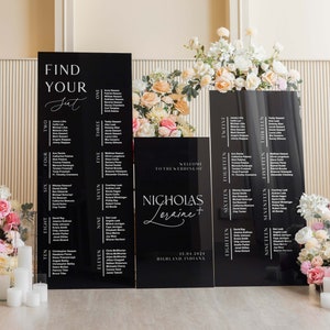 Wedding Bundle - Set of 3 Wedding Signs - Seating Chart Sign - Wedding Welcome Sign - Reception Signage - Black Acrylic Wedding Signage