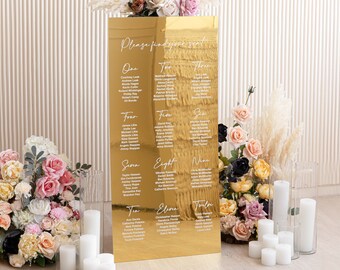 Plan rozmieszczenia miejsc na weselu Gold Mirror - Znajdź swój znak miejsca - Znak planu stołów - Plan gości weselnych - Znak rozmieszczenia miejsc na weselu, niestandardowy plan rozmieszczenia miejsc