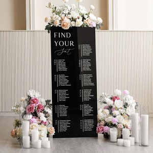 Wedding Seating Chart - Find Your Seat Sign - Table Plan Sign - Please be Seated Sign - Black Acrylic Seating Chart - Wedding Guests Plan