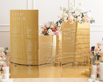 Bruiloft tekenen bundel - Set van drie - acryl bruiloft teken - gouden spiegel tekenen - bruiloft Decor - receptie welkom teken - welkomstborden