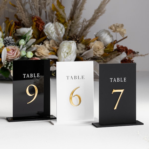 Black Acrylic Table Numbers - Wedding Table Decor - Wedding Signage - Table Signs - Table Numbers - Wedding Stationery - Reception Signs