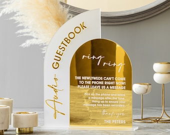 Audio Guestbook Sign, Wedding Guestbook Sign, Telephone Guest Book Sign, Wedding Reception Decor, Wedding Signage, Gold Mirror Wedding Signs