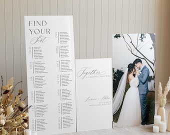 White Acrylic Seating Chart and Welcome Sign - Wedding Signs Bundle - Seating Plan - Kindly Find Your Seat - Wedding Decor - Set of 3