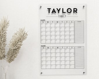 Calendario de acrílico transparente de dos meses, calendario mensual de borrado en seco, calendario de pared mensual y semanal 2023 con marcador, tablón de notas personalizado