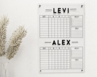 Personalized Chore Chart for 2 Kids, Acrylic Dry Erase Board, Family Planner, Command Center, Personalized Chore Board for 2 Children