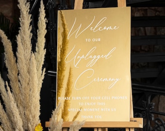 Unplugged Wedding Sign - Unplugged Ceremony Sign - Pick a Seat not a Side Wedding Sign - Wedding Signage -  Gold Mirror Wedding Signage