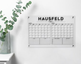 Calendario de acrílico transparente de dos meses, calendario mensual de borrado en seco, calendario de pared mensual y semanal 2023 con marcador, tablón de notas personalizado