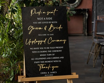 Unplugged Wedding Sign - Unplugged Ceremony Sign - Pick a Seat not a Side Wedding Sign - Wedding Signage - Black Acrylic Signs