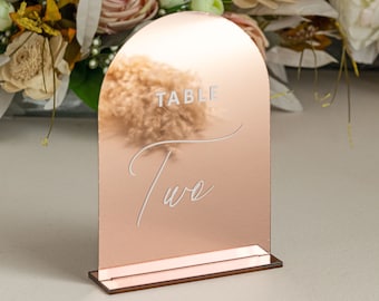 Spiegel Rosegold Tischnummern | Bogen Tischnummern | Acryl Tischnummern | Tischnummer Hochzeit, Hochzeit Tischdekoration, Rosegold Zeichen