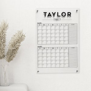 Two Month Clear Acrylic Calendar, Dry Erase Monthly Calendar, Monthly and Weekly Wall Calendar 2023 with Marker, Personalized Note Board