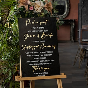 Unplugged Wedding Sign - Unplugged Ceremony Sign - Pick a Seat not a Side Wedding Sign - Wedding Signage - Black Acrylic Signs