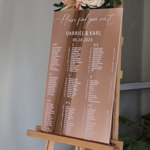 Mirror Rose Gold Acrylic Seating Chart, Wedding seating chart, wedding seating sign, Please Be Seated Wedding Sign, Wedding Guests Plan