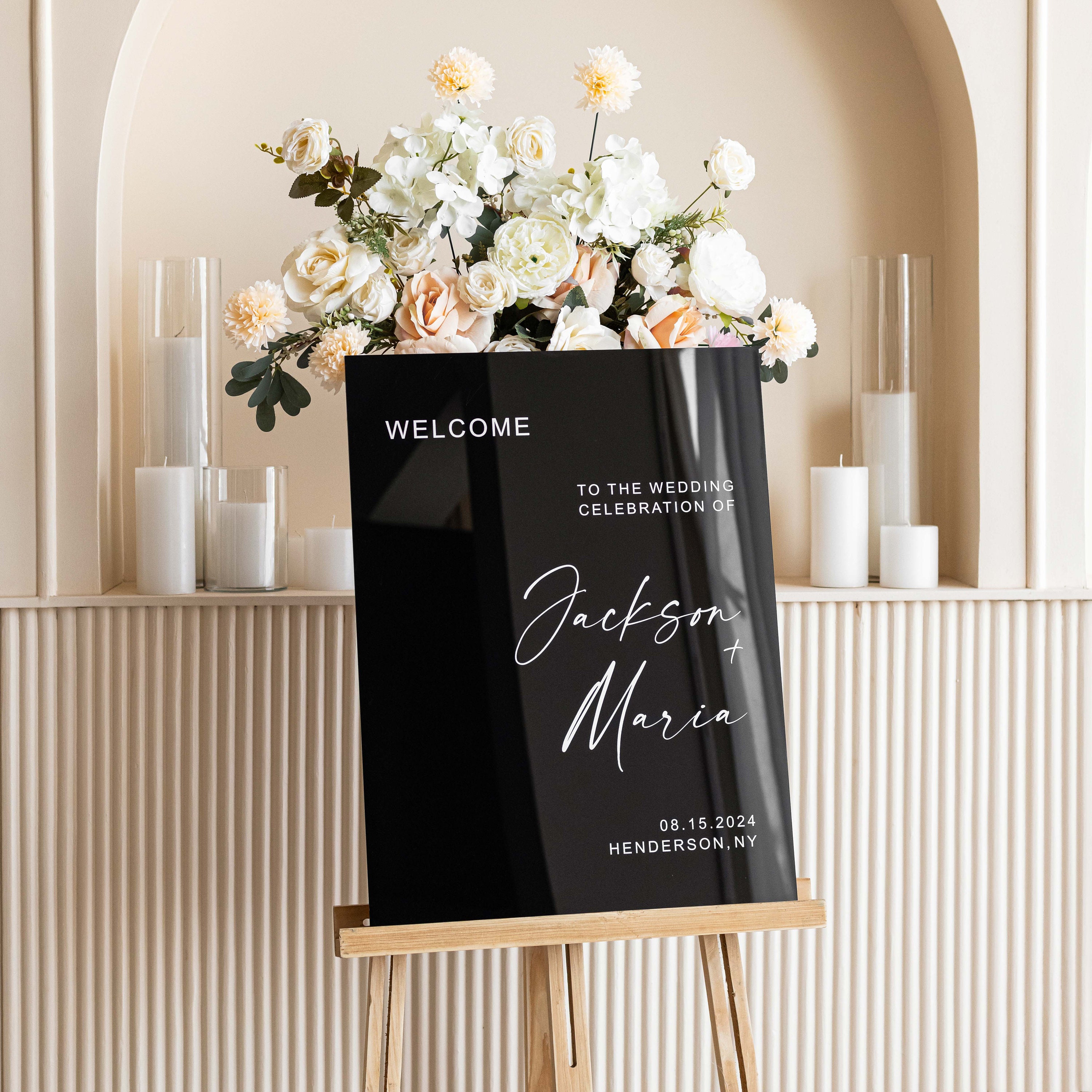 Welcome Riz Black Acrylic Wedding Welcome Sign - Ceremony Welcome Sign - Custom ...