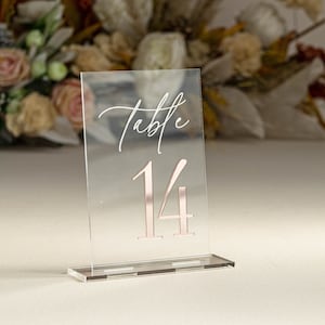 Clear and Mirror Gold Acrylic Signs Gold Wedding Table Signs Wedding Table Decor, Gold Table numbers, Modern wedding Table decor image 4