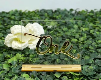 Custom Clear Acrylic Wedding Table Numbers Calligraphy Gold Mirror Wedding Signs Number acrylic table numbers Personalized Table Number