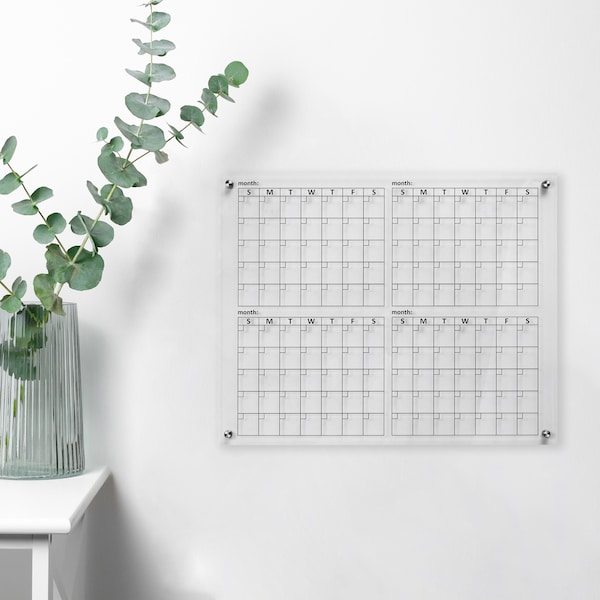 Four Month Clear Acrylic Calendar, Dry Erase Monthly Calendar, Monthly and Weekly Wall Calendar 2023 with Marker, Personalized Note Board