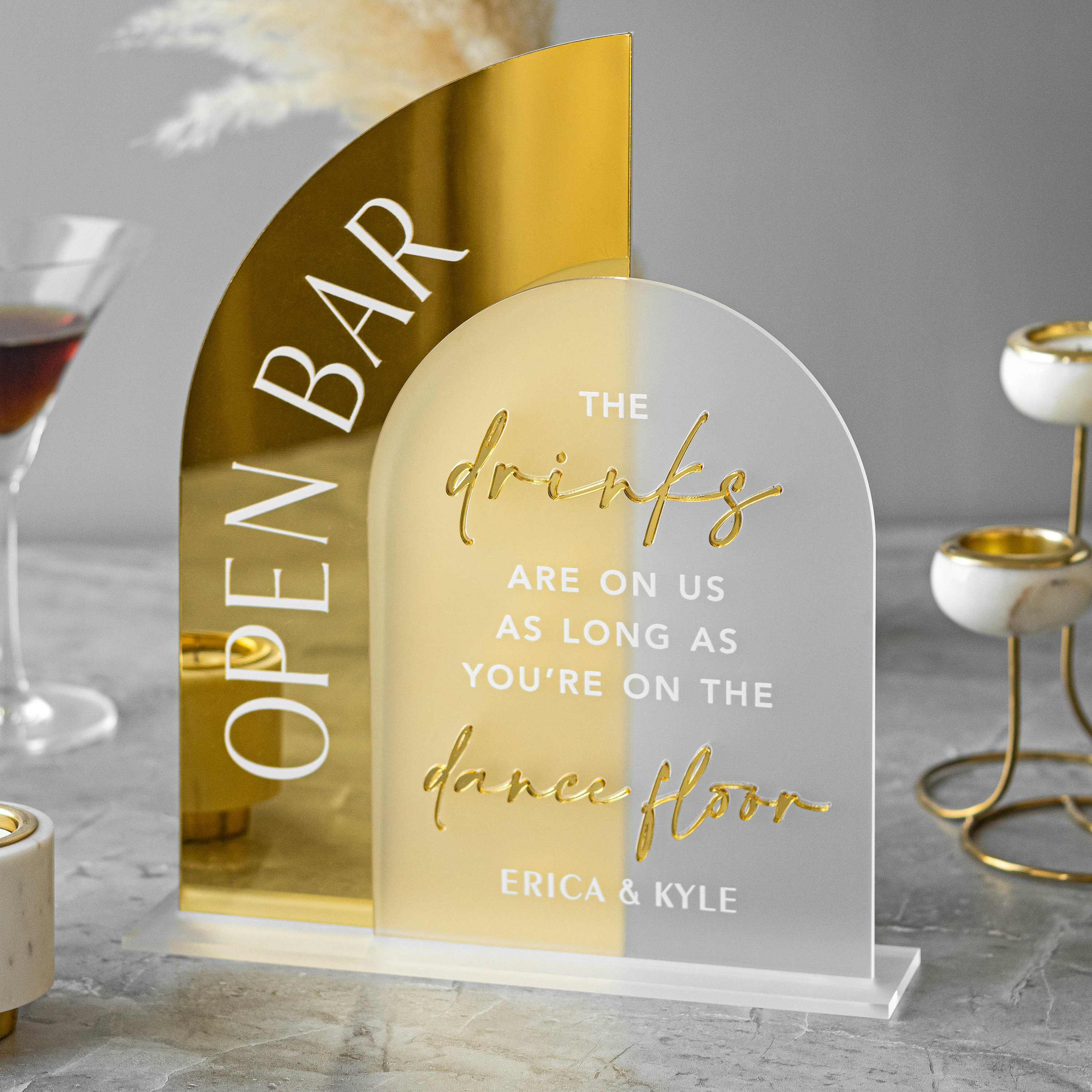 Open Bar Arched Wedding Sign, Open Bar Acrylic Sign, Wedding Table ...