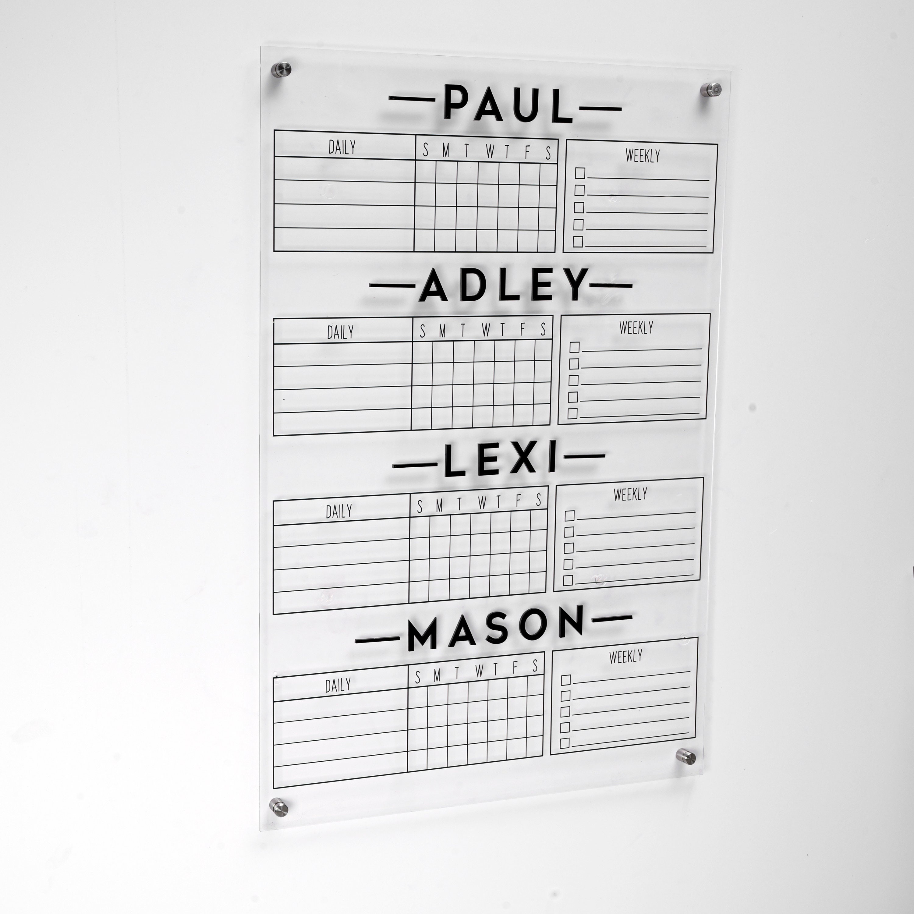 Personalized Chore Chart for Four Kids, Acrylic Dry Erase Board, Family ...