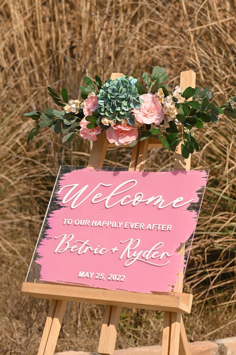 Brushed Back Acrylic Welcome Sign, Personalized painted back Welcome Sign, Back Painted Acrylic Wedding Welcome Sign, Painted Welcome Sign image 1