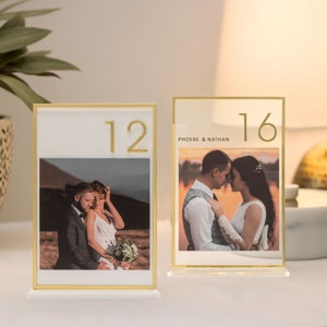 Acrylic Table Numbers |Photo Table Numbers , Wedding Photo Table Numbers, Gold Table Numbers, Modern Wedding Table Numbers