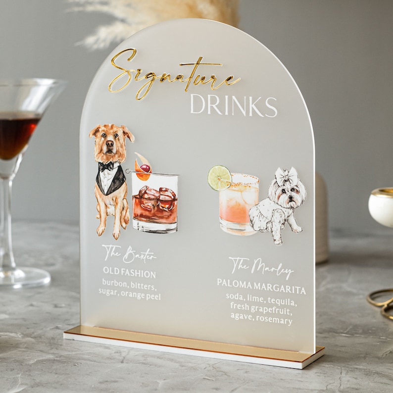 Cartello per bevande esclusive, cartello per bevande esclusive per animali domestici, cartello per bevande esclusive per cani, cartello per bar per matrimoni con cani, cartello per bar per animali domestici in acrilico, bevande esclusive per cani immagine 2