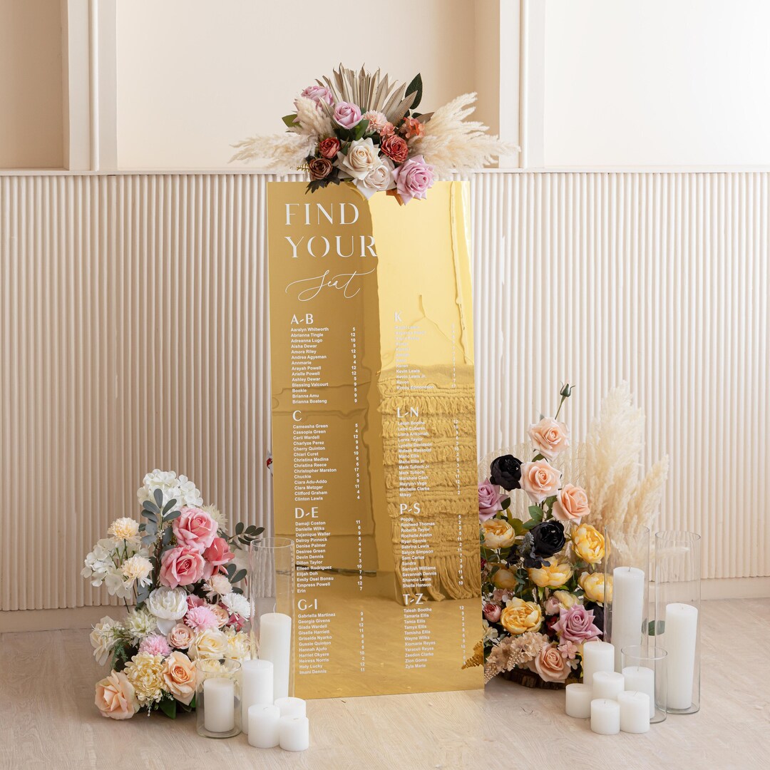 Gold Mirror Wedding Seating Chart Alphabetical Order Seating Plan