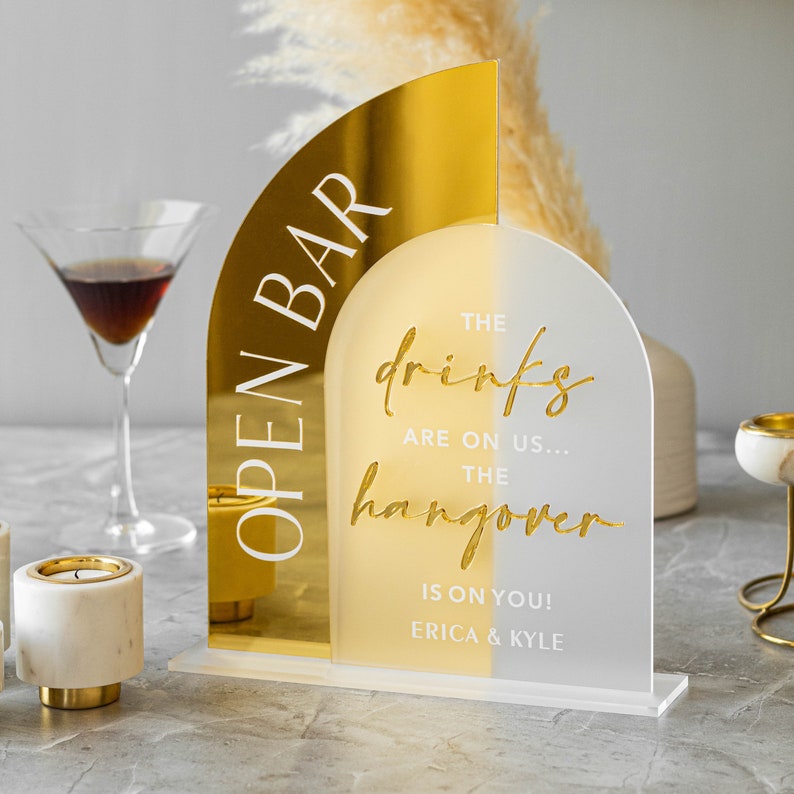 Open Bar Arched Wedding Sign, Open Bar Acrylic Sign, Wedding Table ...