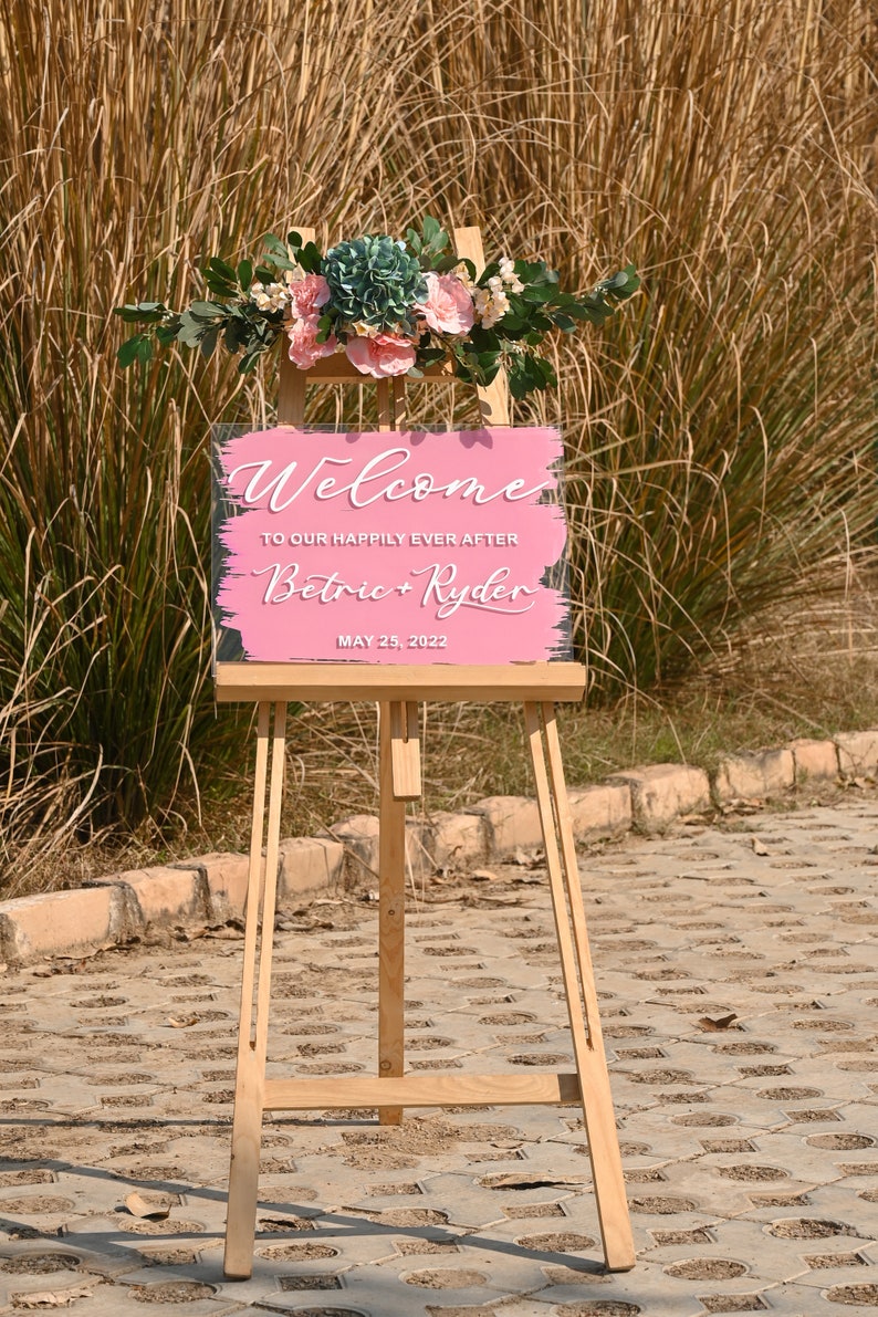 Brushed Back Acrylic Welcome Sign, Personalized painted back Welcome Sign, Back Painted Acrylic Wedding Welcome Sign, Painted Welcome Sign image 2