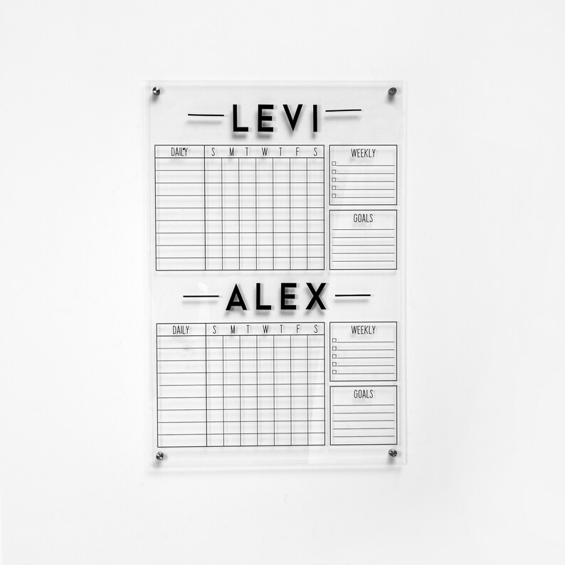 Personalized Chore Chart for 2 Kids, Acrylic Dry Erase Board, Family ...