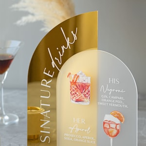 Wedding Signature Drink Sign, Wedding Bar Signage, His and Hers Wedding Cocktails, Gold Mirror Bar Menu Sign, Signature Drinks Menu image 3