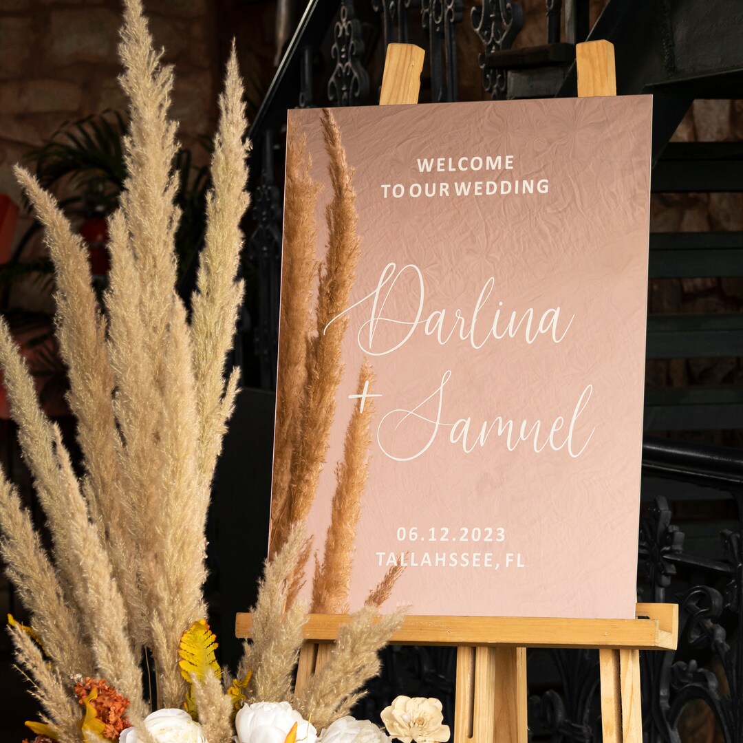 Mirror Rose Gold Acrylic Welcome Sign, Rose Gold Mirror Wedding Signage ...
