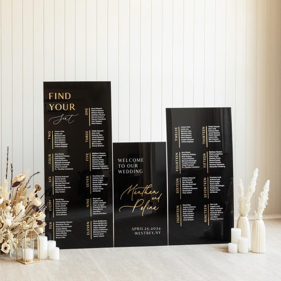 Wedding Signs Bundle - Black Seating Chart - Set of Three - Acrylic Wedding Sign - Wedding Decor - Acrylic Welcome Sign - Seating Chart Sign