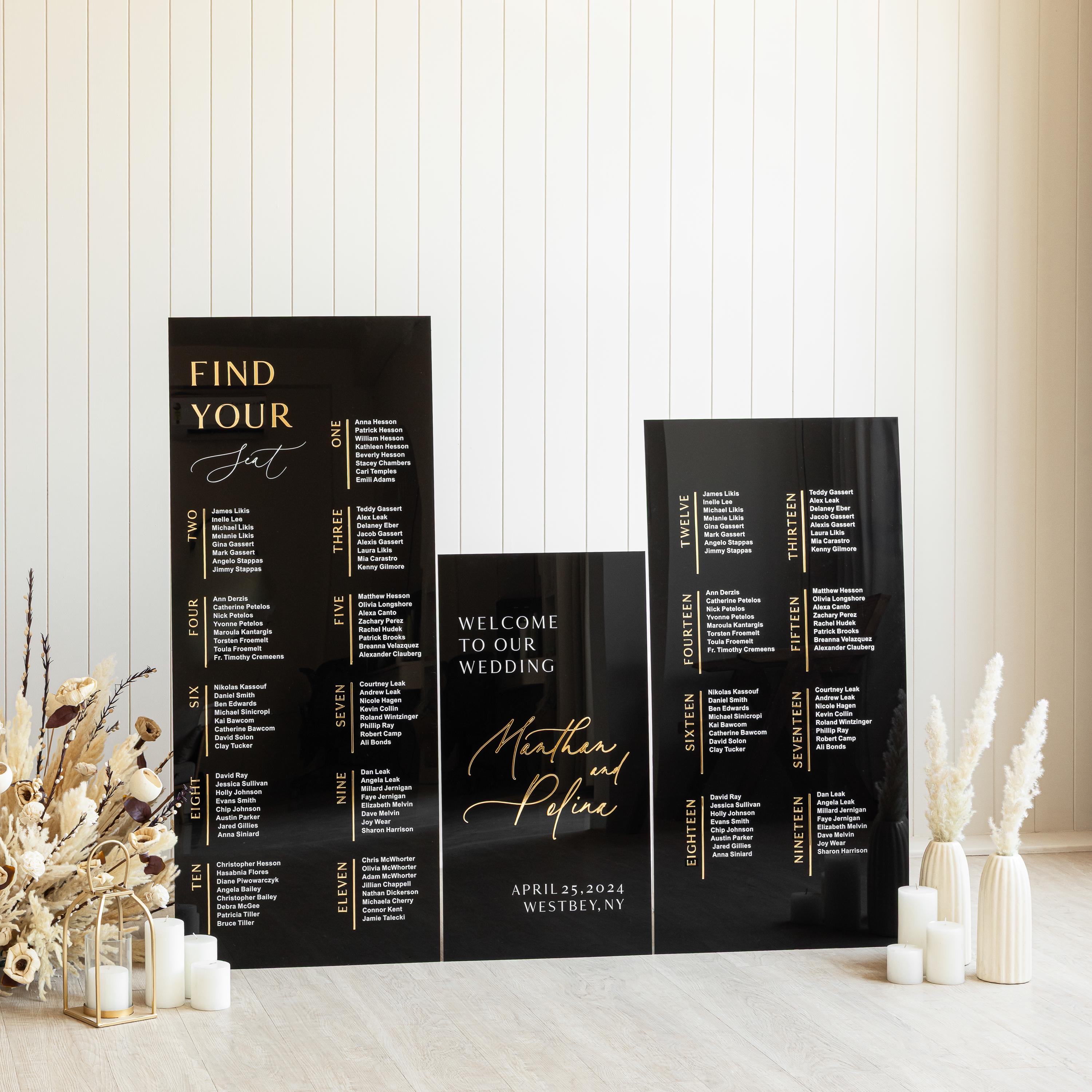 Wedding Signs Bundle - Black Seating Chart - Set of Three - Acrylic Wedding Sign - Wedding Decor - Acrylic Welcome Sign - Seating Chart Sign