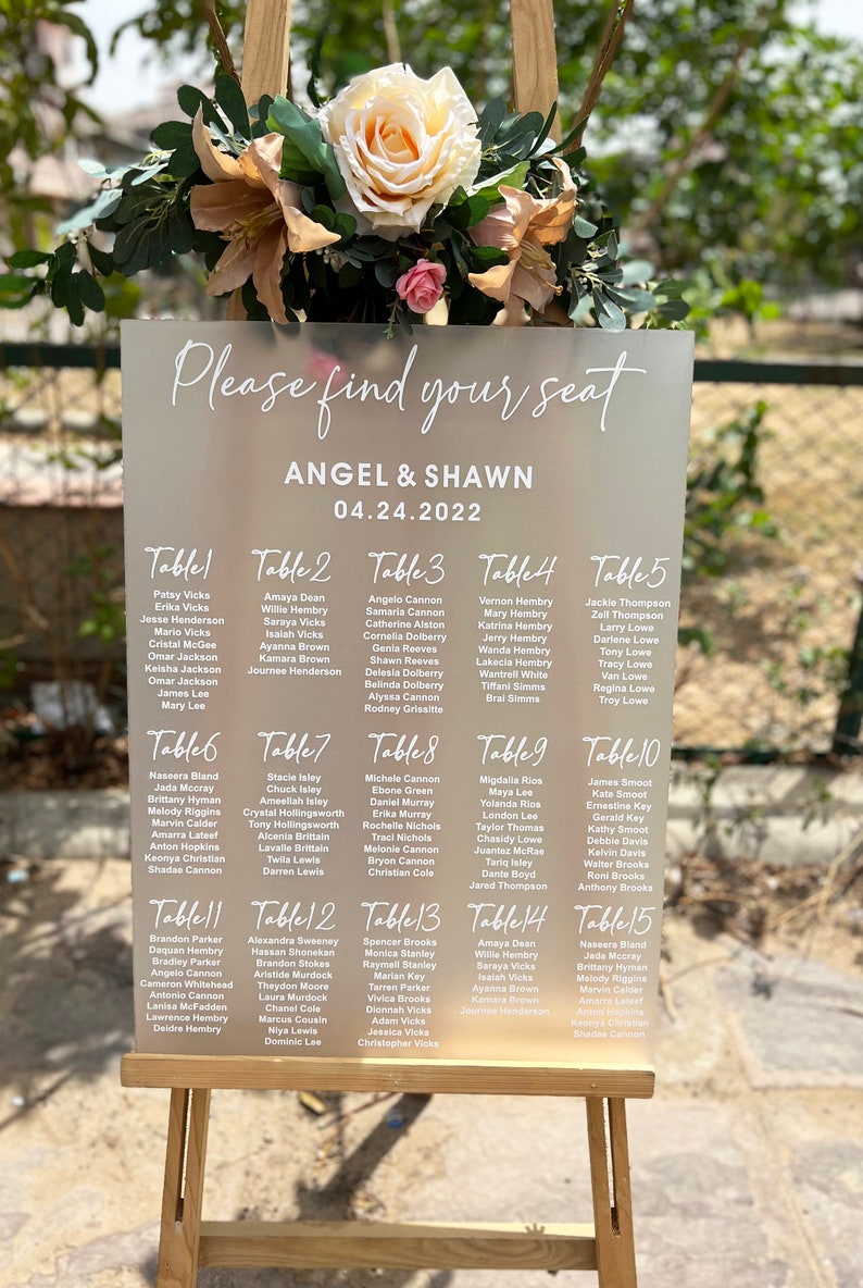 Frosted Acrylic Seating Chart Wedding Seating Chart Wedding Etsy