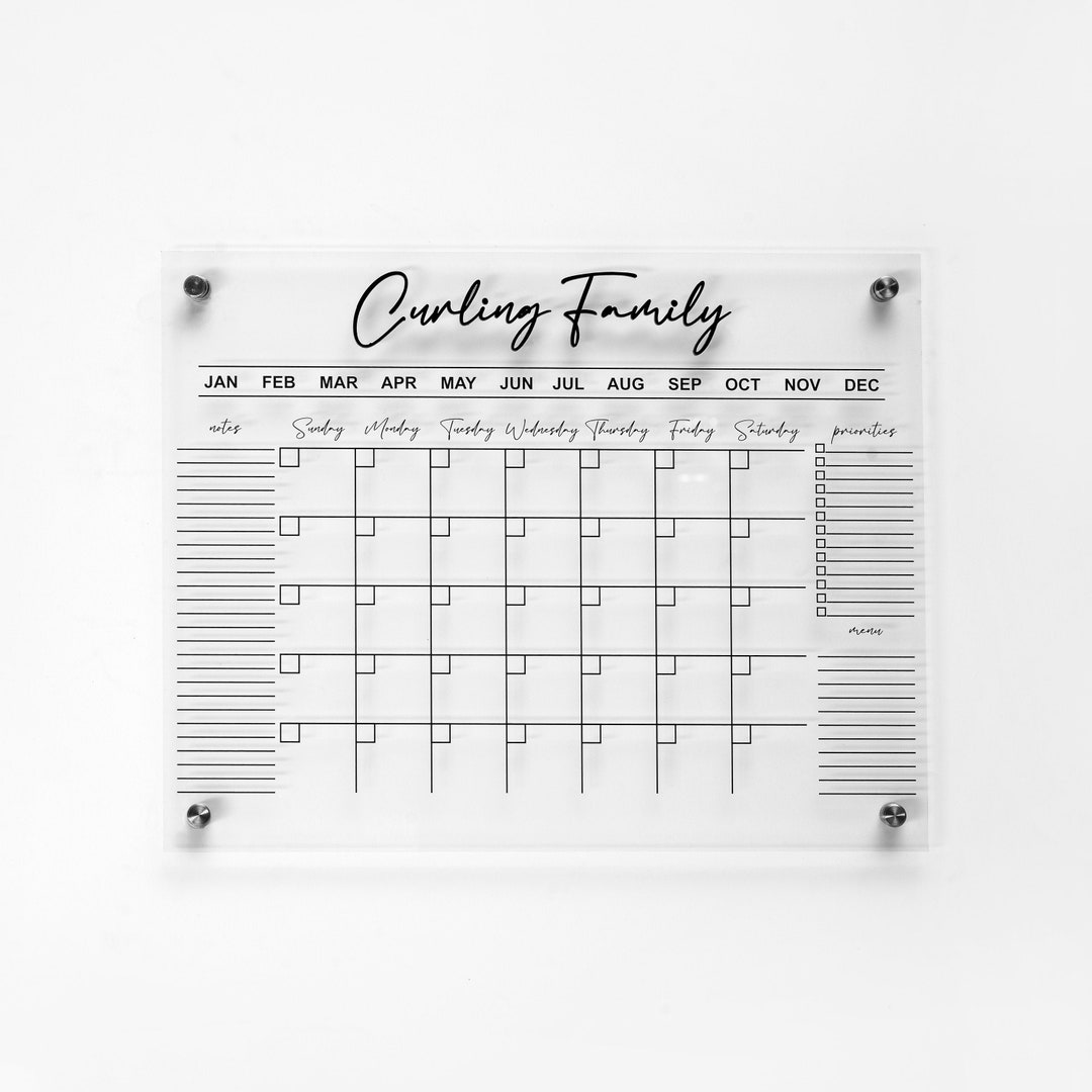 Dry Erase Monthly Calendar Personalize Wall Planner Acrylic Family