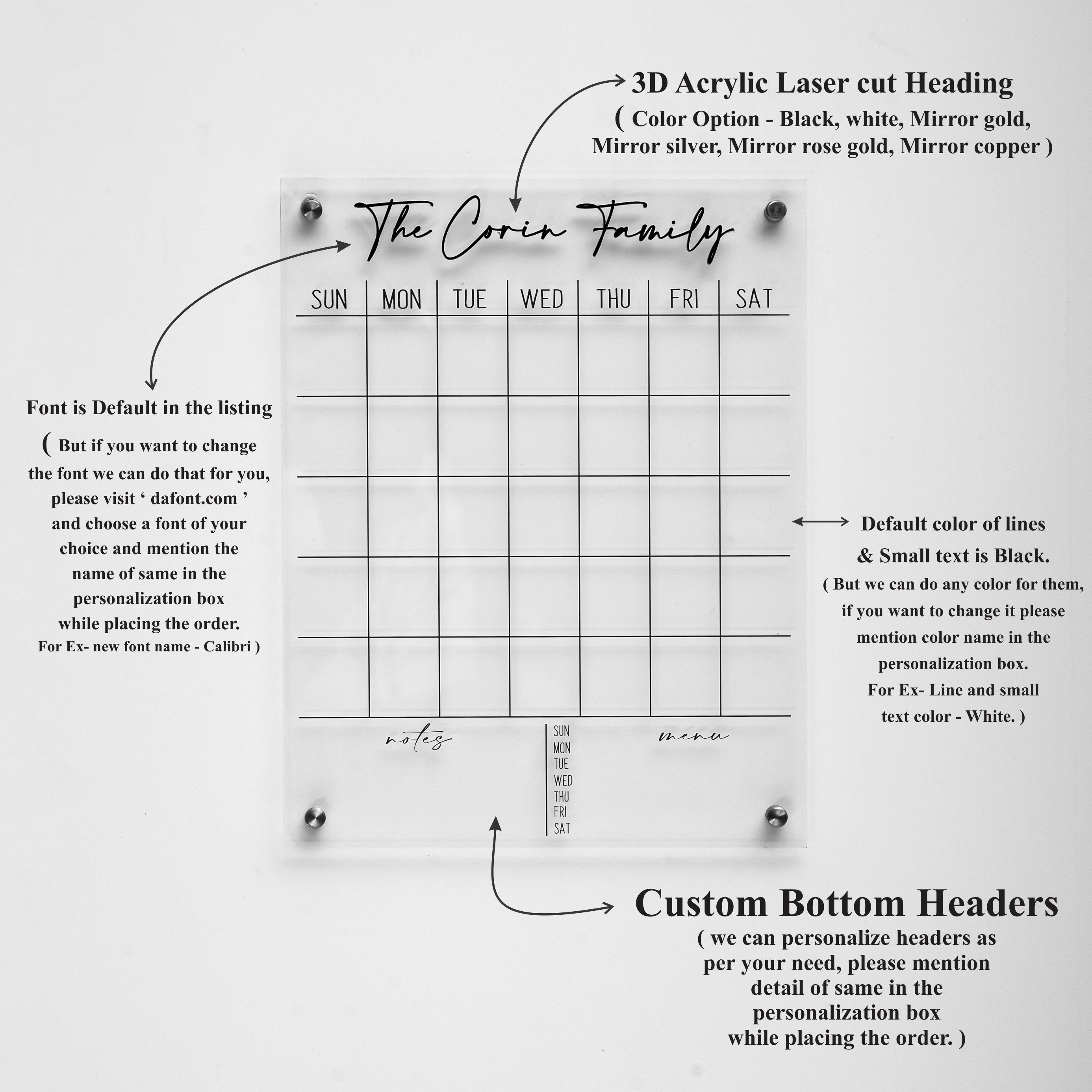Dry Erase Monthly Calendar Personalize Wall Planner Acrylic Etsy