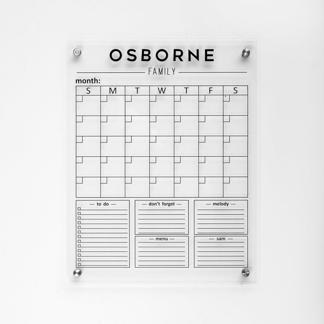 Dry Erase Monthly Calendar, Personalize Wall Planner, Acrylic Family